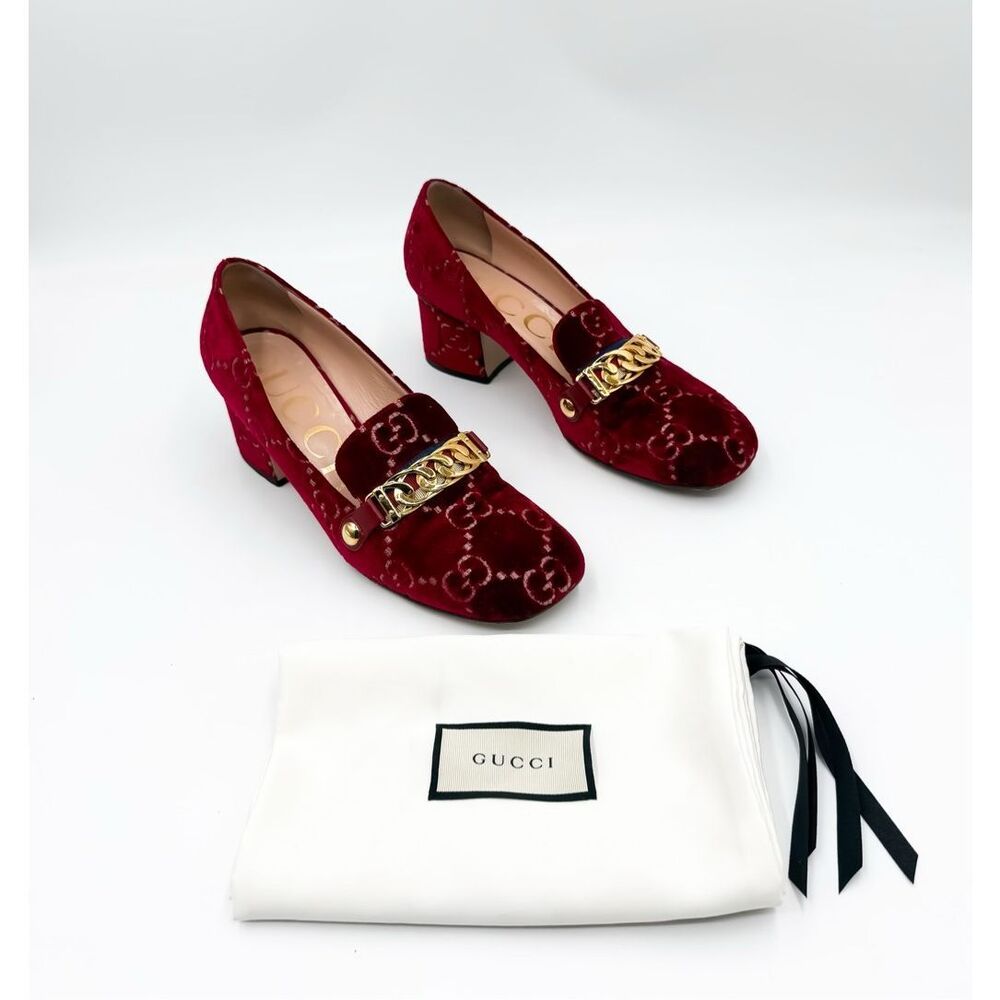 Gucci GG Monogram Web Stripe Velvet Sylvie Loafer Pumps EU 39 US 9